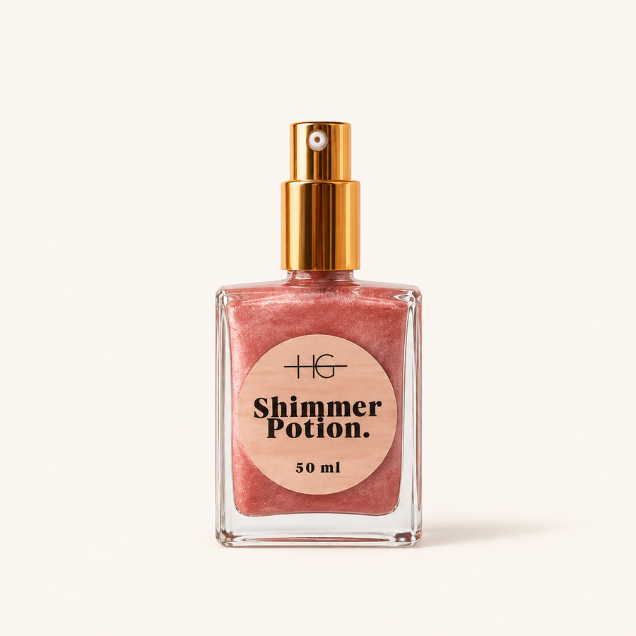 Shimmering Potion shimmer body oil bottle close-up